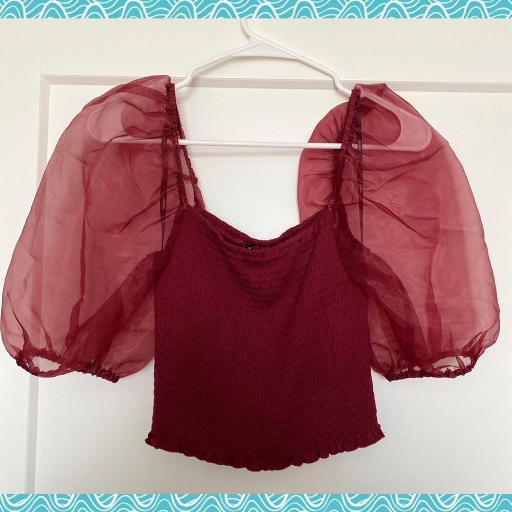 Forever 21 Red Puff-Sleeve Crop Top
